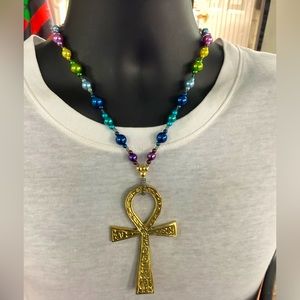 Men's Jewel Toned Pearl Egyptian Ankh Necklace🇪🇬